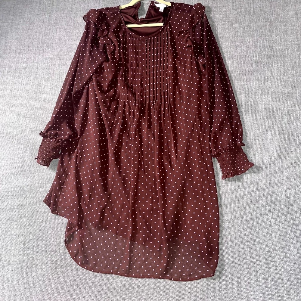LC Lauren Conrad Fit & Flare Dress Womens Large Brown Polka Dot Keyhole Back